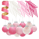 Syhood 38 Pcs Christmas Velvet Ornaments Decor Kit 2.36'' 18 Pcs Christmas Tree Ornaments Balls 18 Vintage Velvet Bows 5.5 Yard Ribbon for Xmas Tree Hanging Decorations, Pink