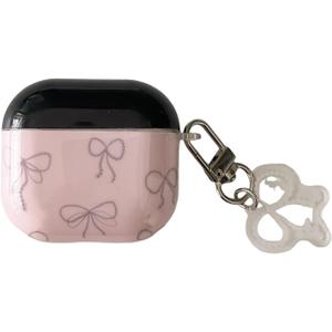 Cute Bow Black Pink Case for Airpods Pro/Pro 2 with Keychain,Kawaii Vintage Trendy Pearl Bowknot Classy Aesthetic Retro Chic Design Protective Cool Girls Women Cover for Airpod Pro/Pro 2nd Gen
