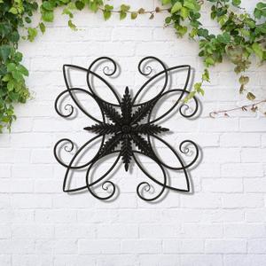 Glitzhome Black Metal Wall Art Decor, 20 Inch Iron Wall Decor with Clematis Scroll Pattern, Indoor Outdoor Wall Accent for Garden Porch Patio