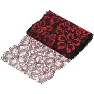 MECCANIXITY 7.1 Inch Wide 5 Yard Lace Ribbon Floral Pattern Black+Red Lace Trim Ribbon for Sewing Making,and DIY Crafts,Gift Wrapping,Wedding Decor