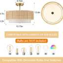 Semi Flush Mount Ceiling Light, 16" Gold Light Fixtures Ceiling Mount, 3-Light Boho Rattan Linen Drum Light Fixture, Modern Farmhouse Chandelier for Bedroom Entryway Living Room Hallway Foyer