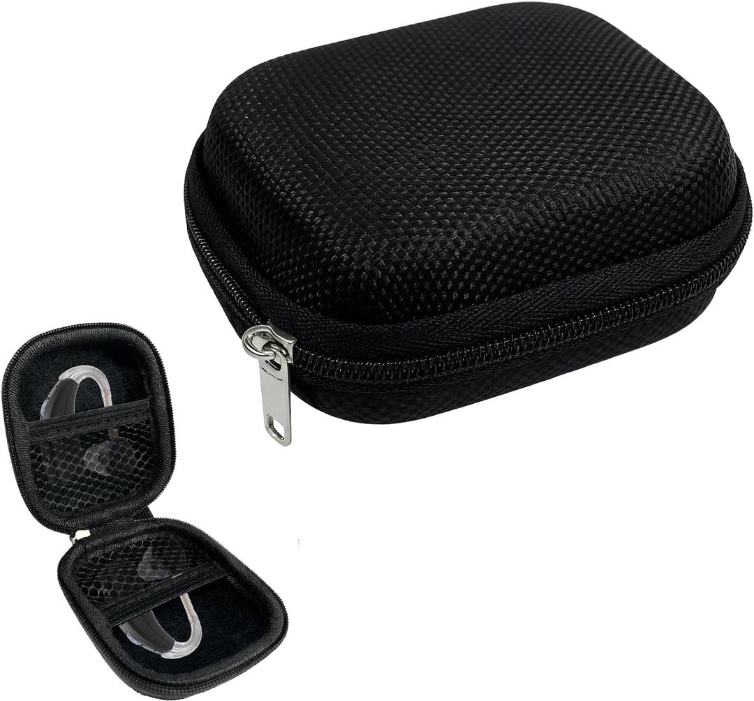 Hearing Aid Case Storage and Travel Hard Carrying Pocket for Ear Gear Small Waterproof Pouch with Mesh Universal Hearing Aid Covers and Accessories Battery Holder Cases for Women and Men, Black