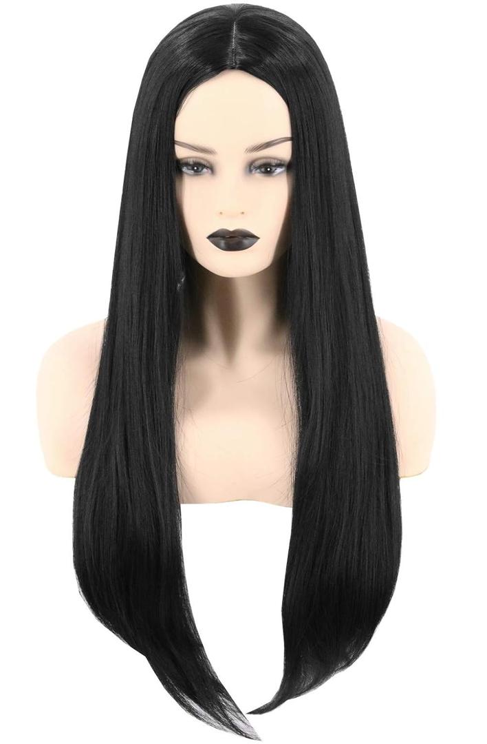 Women Wigs Black Long Straight Middle Part 28inch Cosplay Costume Hair Replacement Wigs