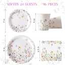 96PCS Wildflower Paper Plates and Napkins, Disposable Floral Plates for Bridal Shower, Garden Party, Wedding, Mother's Day, Spring Party, Baby Shower, Afternoon Tea Party