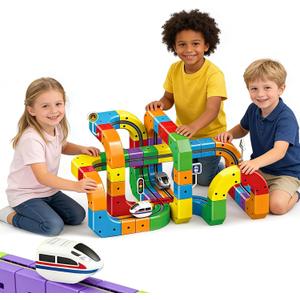 Electric Train Set 3D Magic Flexible Race Tracks for Kids Ages 4-8, 123PCS Anti Gravity Race Track with Car for Toddler 3-5, STEM Educational Building Toy Gift for Boys & Girls