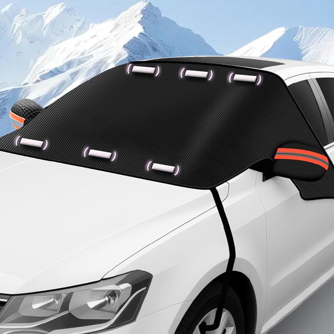 Magnetic Windshield Cover for Snow and Ice, Winter Frost Protector with Side Window & Mirror Covers,Universal Fit for Car, SUV, Truck, Van,Windproof Waterproof Frost Protection (Orange)