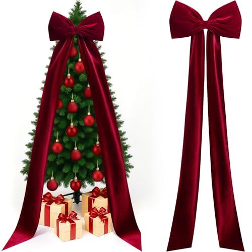 Knitgrip Extra Large Velvet Christmas Tree Topper Bow Giant Bow with Long Streamers Oversized Wrapping Gifts for Holiday Party Xmas Tree Wedding Home Decorations(Red,118 Inch)