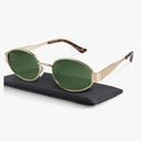 livho Retro Polarized Sunglasses - UV400 Protection, Oval Shape, Metal Frames - Matching Soft Case Inlcuded