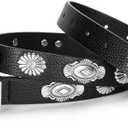 Western-Concho-Cowboy-Belts for Women - PU-Leather Thin Rivet Cowgirl Studded Belt for Jeans(for 29-38''Wasit) (Black)