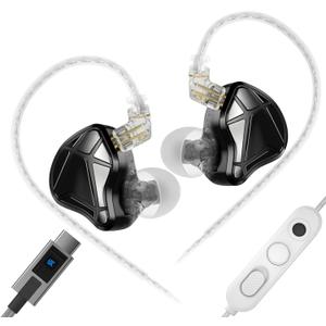 KZ Axas in Ear Monitor, Noise-Isolating USB C Gaming IEMs with Mic, Low-Distortion Audio, FPS Co-Tuned, Detachable Cable Built-in DSP 4 EQ (USB Type-C with Mic, Black)