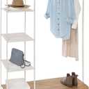 Honey-Can-Do Clothing Rack, Clothes Rack with Wood Shelf, Freestanding, Easy to Assemble Garment Rack, Standing Metal Sturdy, Small Space Storage Solution, with Shoe Storage White