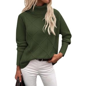Zeagoo Women's Turtleneck Sweater Fall Winter 2026 Long Sleeve Chunky Knitted Trendy Pullover Tops (Green, M)