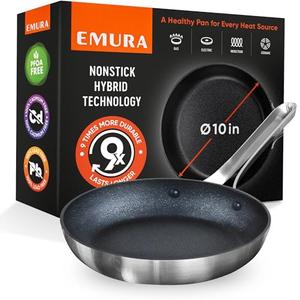 Emura Non Stick Frying Pan | 10" Professional Cookware Aluminum Nonstick Coating Skillet | PFOA and PTFE free, Scratch Resistant, Induction & Oven Safe Cooking | All stovetops