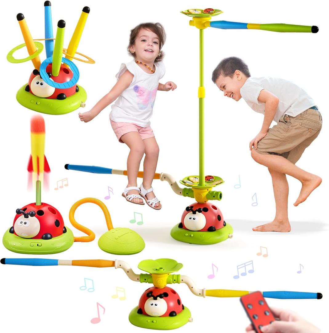 5 in 1 Musical Jump Toys, Toss Ring Game Stomping Launch Rocket Launcher for Kids, Obstacle Avoidance & Jump Squating Toy Games Remote Control Outdoor & Indoor Toys for Ages 4-8 8-13