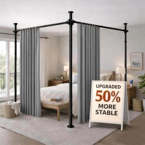 Room Divider Tension Rod No Drilling, Adjustable 72-200" W x 43-120" H Room Divider Curtain Rod, Black