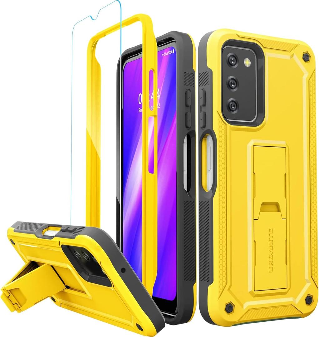 URBANITE for Samsung Galaxy A03S Case, Military Grade Dual Layer Shockproof Protective Cover Case with Screen Protector and Kickstand (Yellow)