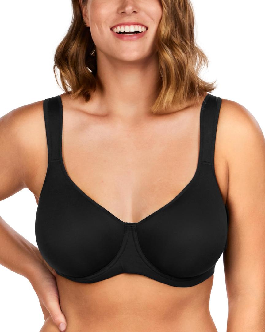 HSIA Bras for Women Minimizer Full Coverage, Plus Size T Shirt Unlined Underwire Smooth Bra, Seamless Cups Joan Ultimate Soft Black (Black)