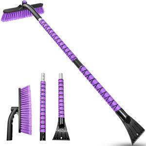 HEEYA 42.5 Inch Car Scraper Snow Brush, 12.6 Inch Large Brush Head with Ice Scraper for Window Windshield, Portable Snow Scraper for SUV Truck Vehicle Jeep RV Auto - Purple