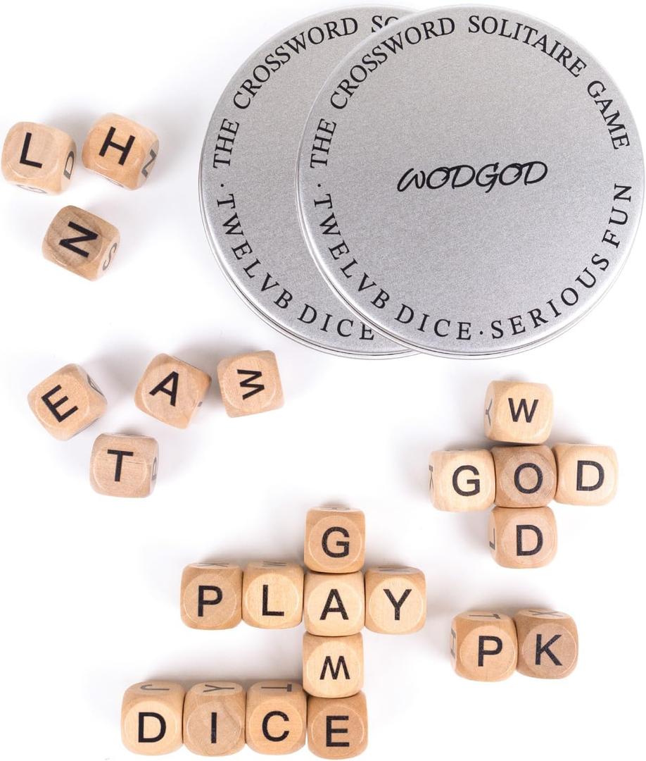 2 Set  The Crossword Dice Game Set, Wooden Letter Dice Dice Game,Word Dice,Travel Game, Fun Multiplayer Word Game for Travel, Camping, and Family Night, with Portable Storage Boxes