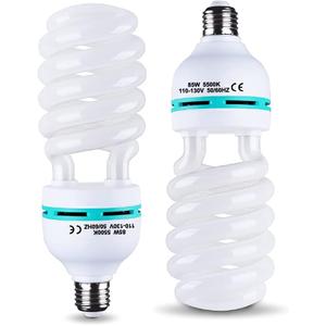 2Pcs 85W Light Bulb 5500K CFL Roas Daylight Spiral Softbox Lighting Kit Bulb in E27/E26 Socket for Photography Photo Box