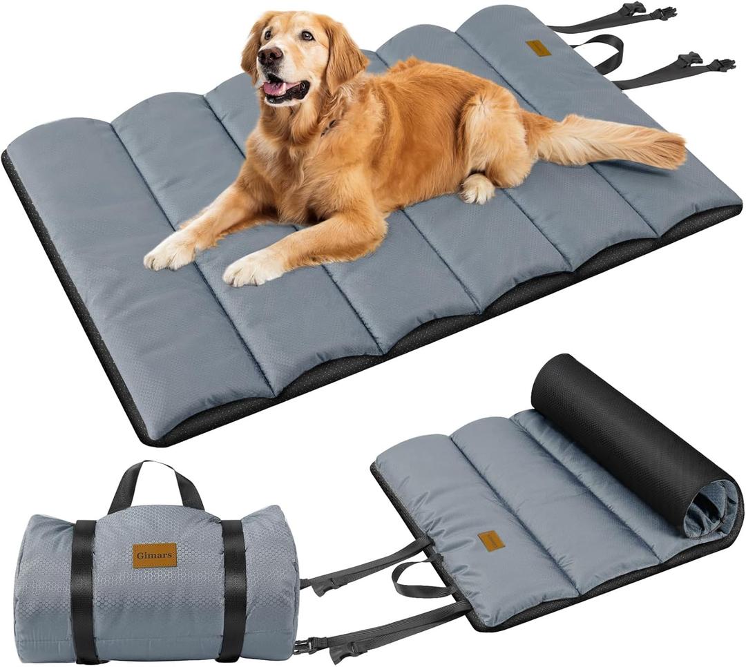 Gimars Upgraded Outdoor Dog Bed with Waterproof Film, Easy to Roll Up with Buckle, Large Travel Pet Bed for Medium & Large Dog, Portable, Foldable, Washable for Camping,Traveling