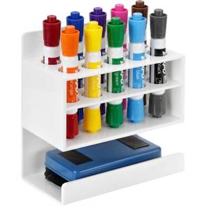 MyGift Dry Erase Marker Holder 10 Slots Whiteboard Marker Holder For Wall Dry Erase Eraser Holder Wall Mount White