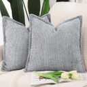 MADIZZ Decorative Chenille Velvet Throw Pillow Covers Set of 2 Soft Boho Textured Neutral Couch Throw Pillow for Bed Modern Farmhouse Home Decor for Sofa Livingroom Grey 24x24 Inch Euro Sham