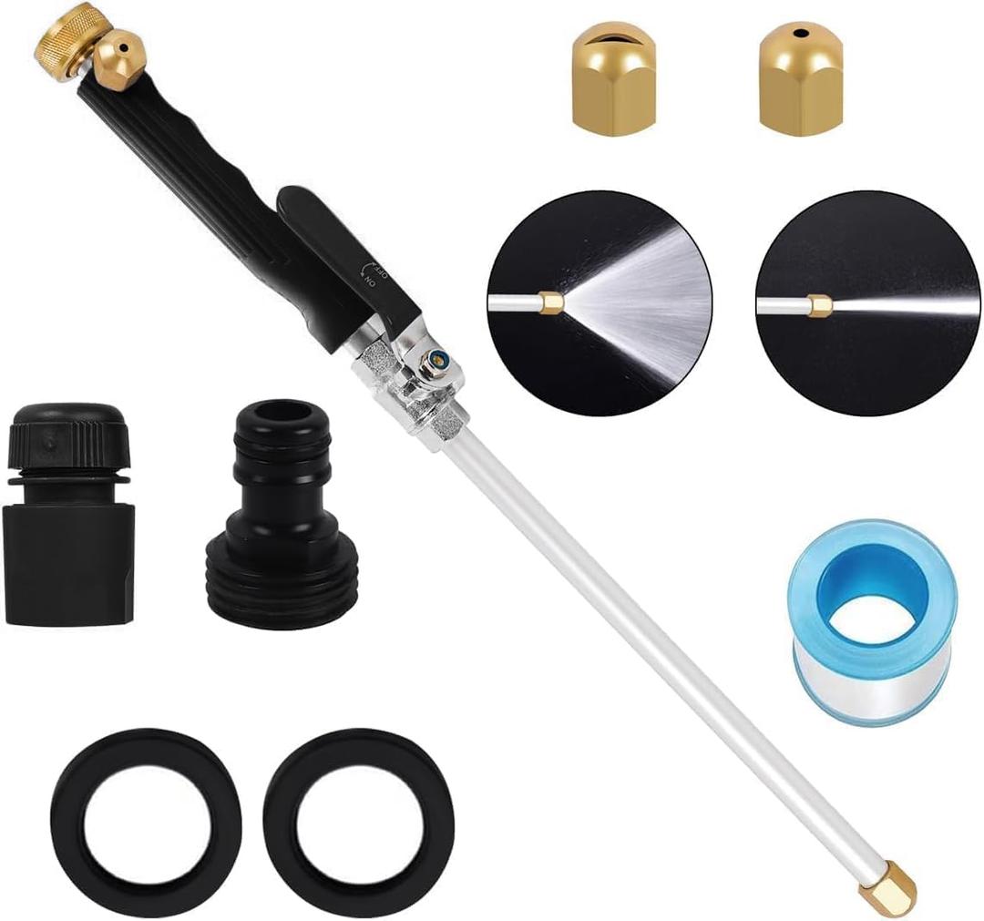 Jet Nozzle High Pressure Hose Nozzle for Garden, 2-in-1 High Pressure Hose Nozzle, Upgraded High Pressure Washer Tools Attachment with 2 Different Nozzles and Hose Quick Connectors (Black)