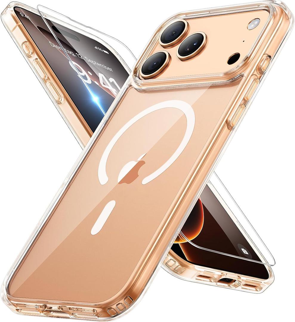 Miracase Magnetic for iPhone 17 Pro Case 6.3" with Screen Protector, [Compatible with MagSafe] Military-Grade Protection, Anti-Fingerprint, Slim Thin Phone Case for 17 Pro Cover, Clear