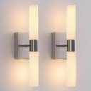 KUZZULL Wall Sconces Set of Two Brushed Nickel Bathroom Sconces Wall Decor Set of 2 Modern Wall Light Fixtures Metal Sconces Wall Lighting with Frosted Glass Shade Wall Mounted Lamp (satin nickel white)
