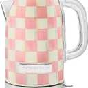 MACKENZIE-CHILDS Electric Kettle, Stainless-Steel Tea Kettle, Pink-and-White Rosy Check