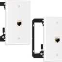 FGB 2 Pack Ethernet Wall Plate, 1 Port Keystone Wall Plate with Bracket and Cat7 Shielded RJ45 Keystone Coupler, Single Gang Ethernet Wall Plate with Mounting Bracket