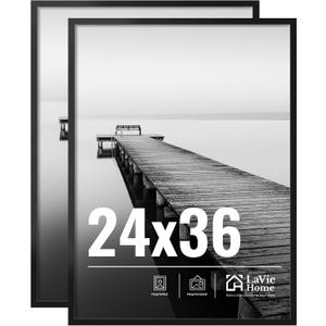 LaVie Home 24x36 Picture Frame for Wall Display, 24x36 Black Picture Frame with HD Plexiglas, 24 x 36 Poster Frame 2 Pack, Display Frame for Vertical or Horizontal, Classic Collection