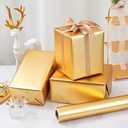 ZINTBIAL Metallic Gold Wrapping Paper Roll with Cut Lines - Solid Gold Holiday Gift Wrap for Graduation, Birthdays, Baby Shower, Wedding, Christmas - 17.5 in x 33 ft (48 sq. ft), Easy to Cut
