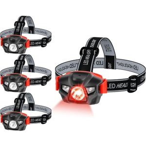 KunHe 4 Pack Red Light LED Headlamps Flashlights Headlight Bright Head Lamp for Adults Night Vision Explore and Outdoor Camping Running Hiking Fishing