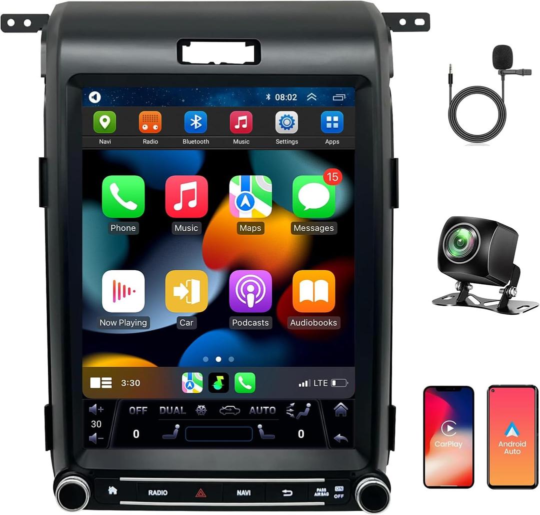 Car Radio Stereo for Ford F150 2013 2014 Update Radio Replacement Android Auto CarPlay GPS Navigation Vertical Touch Screen Tesla Style with DSP Bluetooth in Dash Headunit Multimedia Player Car Audio