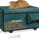 Outdoor Heated Cat House in Winter,Extremely Insulated & Weatherproof,Feral Cat Shelter with Waterproof Eaves & Escape Door for Outside Stray Barn Cat(Dark Green,25.6"x16.5"x13.4")