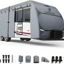 RV Cover, 7 Layers Heavy Duty Travel Trailer Cover, Toy Hauler Cover Fits 30'-33' RV, Camper Cover with Tongue Jack Cover, Extra Windproof Straps