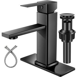 Bathroom Faucet Black Sink Single Hole Single Handle Vanity Sink Faucet Matte Black Modern Commercial RV with pop-up Drain for 1 or 3 Hole Bathroom Sink (short)
