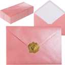 A7 Self-Sealing Pink Envelopes 50 Pcs - 5x7 Inches (5.317.67in) Premium 120g Pearl Glitter Paper - Printable & Writable for Wedding Invitations, Greeting Cards - Includes Gold Stickers