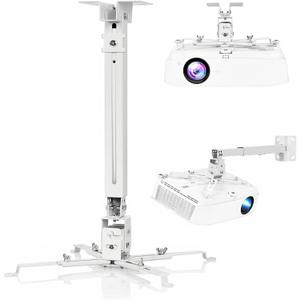 Adjustable Projector Ceiling/Wall Mount - 3-in-1 Universal Bracket for Projector Mounting, Universal Height Adjustable Mount Holder with Extension Pole (White)
