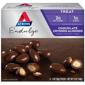 Atkins Endulge Treat Chocolate Covered Almonds. Rich & Crunchy. Keto-Friendly.1 Oz, 5 Count, Pack of 4, Best By: 08/29/2025