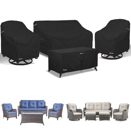 ANartcle Patio Furniture Covers 4 Piece Set, 600D Waterproof Heavy Duty Outdoor Furniture Covers,Fit Wicker Patio Sofa, Swivel Rocker Chair and Coffee Table,Black