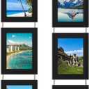 5x7 Collage Picture Frames Set of 2, Rustic Wooden Real Glass Vertical Hanging 3 Opening 5 by 7 Photo Frame, Black