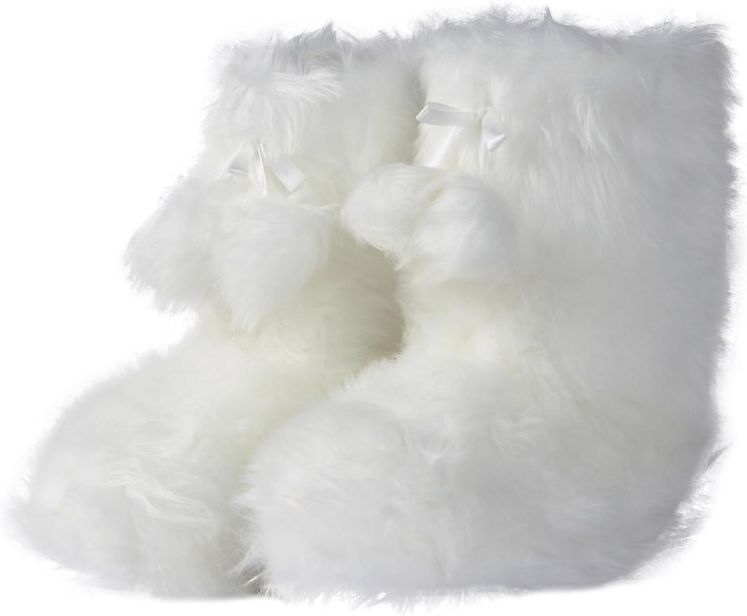 Forfoot Slipper Boots, Cozy Indoor Booties for Women, Fluffy Comfortable House Shoes Fuzzy Anti-Slip Boots Winter (Large, White Fur)