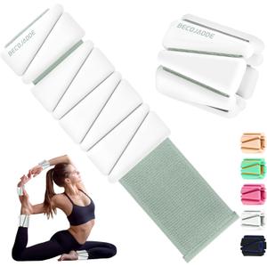 BECOJADDE Ankle Weights Set of 2 (2 lb Each) Wrist Weights for Women Men Adjustable Arm & Leg Weighted Bangles Wristbands for Home Pilates, Walking, Yoga, Workout, Pool Exercise White Green