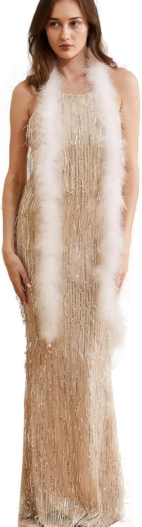 2 Yards 30g Fluffy Marabou Feather Boa for DIY Craft Sewing Trim Home Wedding Party Decoration-White