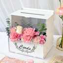 OurWarm Wooden Wedding Card Box with Acrylic Board & Flower Trough, White Gift Card Box for Wedding, Envelope Boxes for Gifts Bridal Shower Decorations Party Reception Anniversary Baby Shower