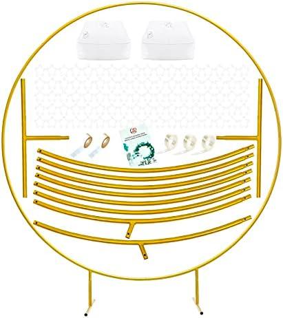 LANGXUN 7.2ft Gold Metal Round Balloon Arch kit, Backdrop Circle Stand Arch Frame for Wedding Birthday Party Decoration, Graduation Decorations and Baby Shower Photo Background