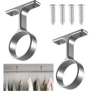 LEIFIDE 2 Pcs 1 5/16 Inch Diameter Round Wardrobe Closet Rod Suspended Center Support with Installation Screws Curtain Closet Rod Ceiling Mount Bracket for Home Wardrobe (Polished Chrome)